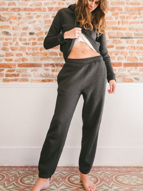 Pétrone pantalon jogging molleton homme Tencel coton bio gris anthracite chiné femme#couleur_gris-anthracite-chiné