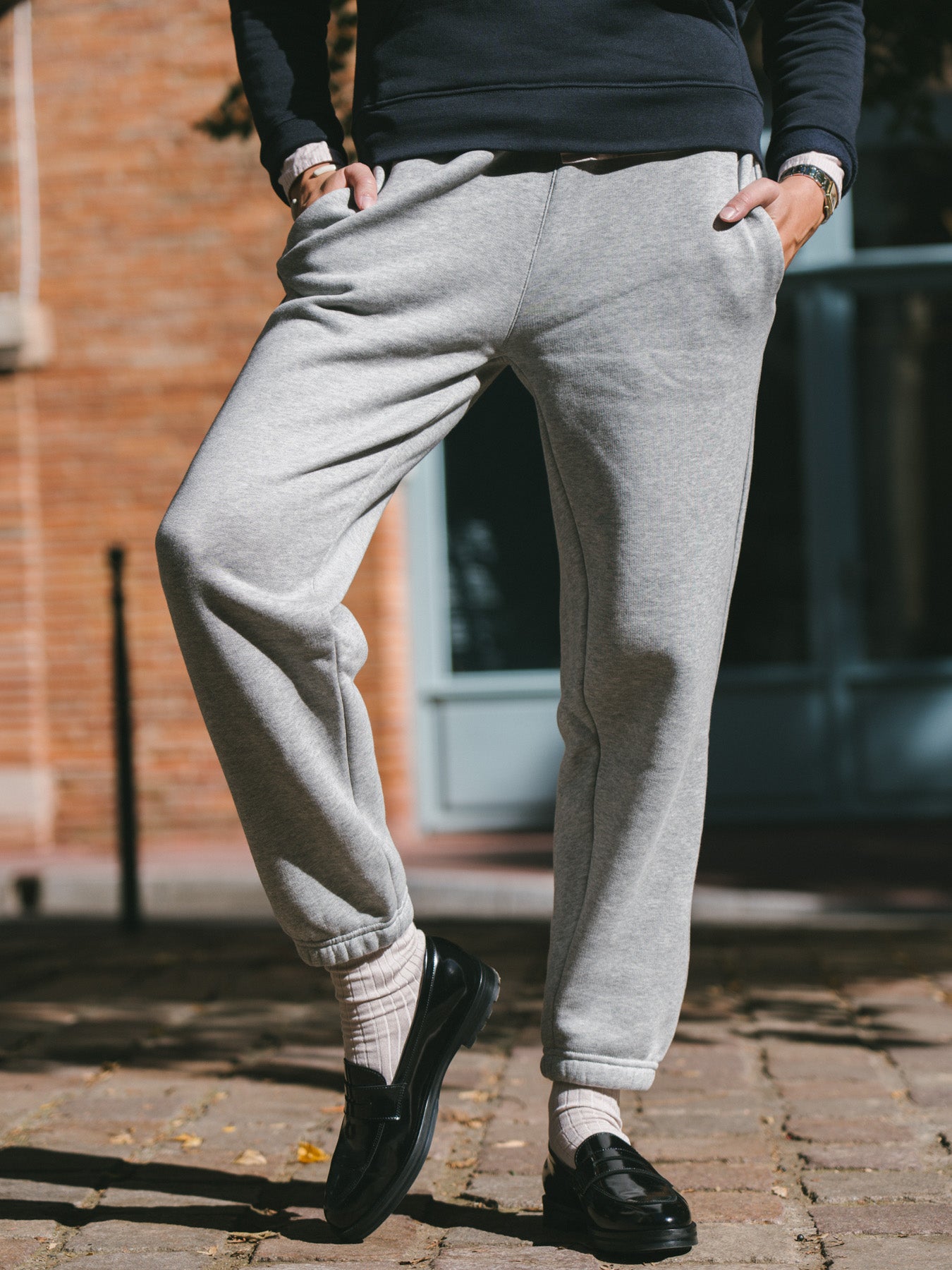 Pétrone pantalon jogging molleton homme Tencel coton bio gris chiné clair femme#couleur_gris-chiné-clair