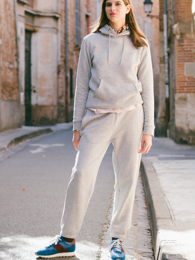 Pétrone pantalon jogging molleton homme Tencel coton bio gris chiné clair femme#couleur_gris-chiné-clair