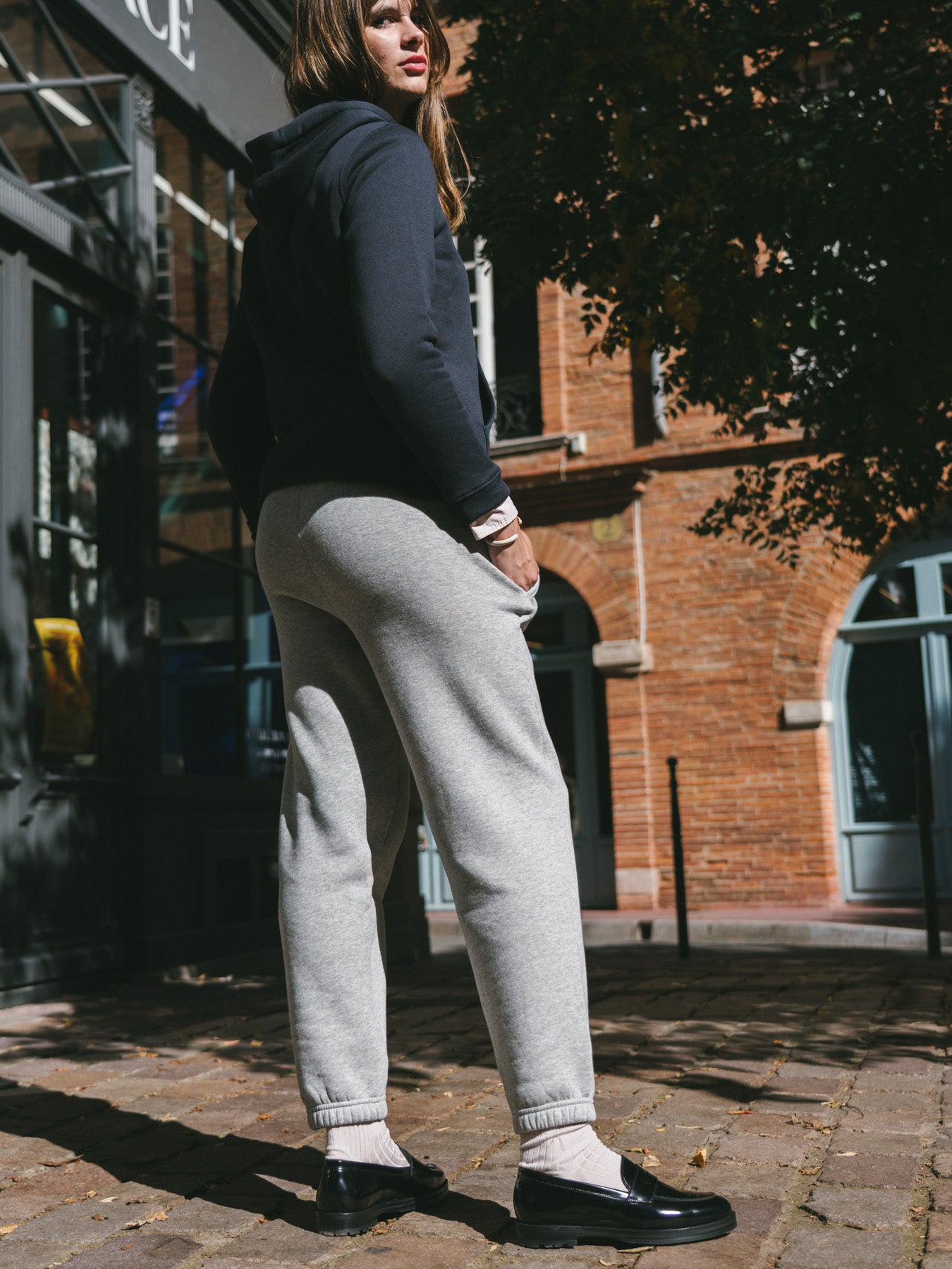 Pétrone pantalon jogging molleton homme Tencel coton bio gris chiné clair femme#couleur_gris-chiné-clair