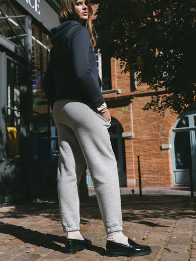 Pétrone pantalon jogging molleton homme Tencel coton bio gris chiné clair femme#couleur_gris-chiné-clair