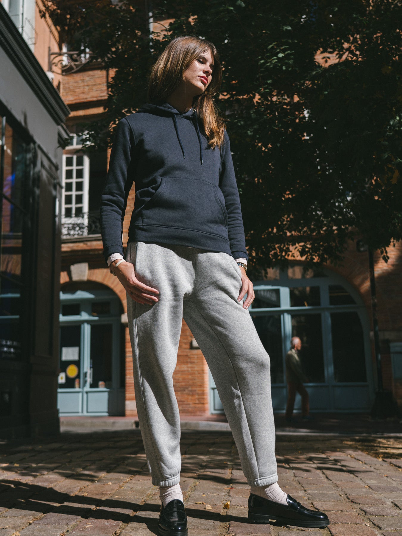 Pétrone pantalon jogging molleton homme Tencel coton bio gris chiné clair femme#couleur_gris-chiné-clair
