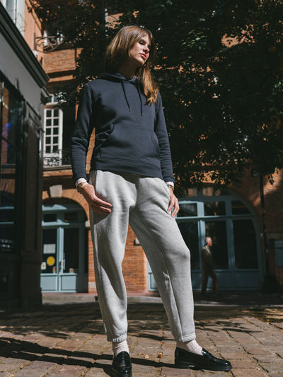 Pétrone pantalon jogging molleton homme Tencel coton bio gris chiné clair femme#couleur_gris-chiné-clair