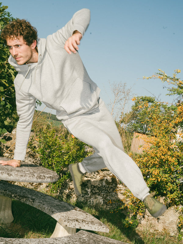 Pétrone pantalon jogging molleton homme Tencel coton bio gris chiné clair homme#couleur_gris-chiné-clair