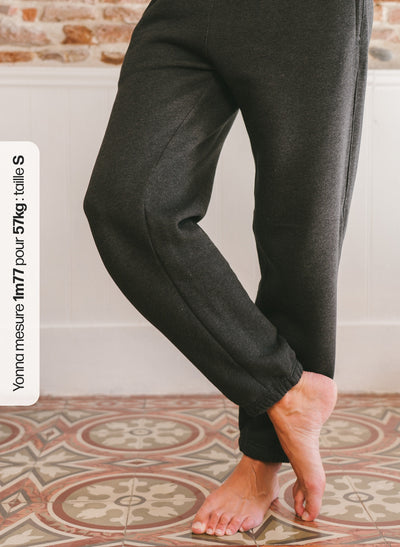 Pétrone pantalon jogging molleton homme Tencel coton bio gris anthracite chiné femme#couleur_gris-anthracite-chiné
