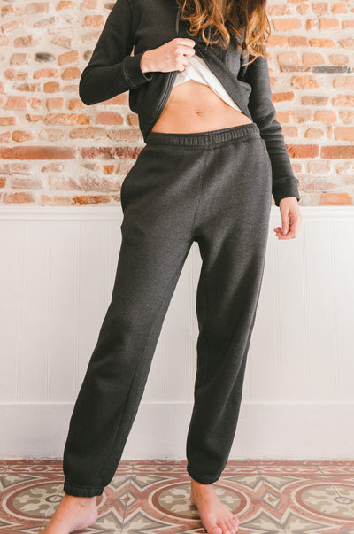Pétrone pantalon jogging molleton femme Tencel coton bio gris anthracite chiné