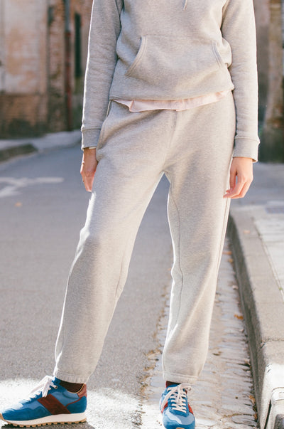 Pétrone pantalon jogging molleton homme Tencel coton bio gris clair chiné homme