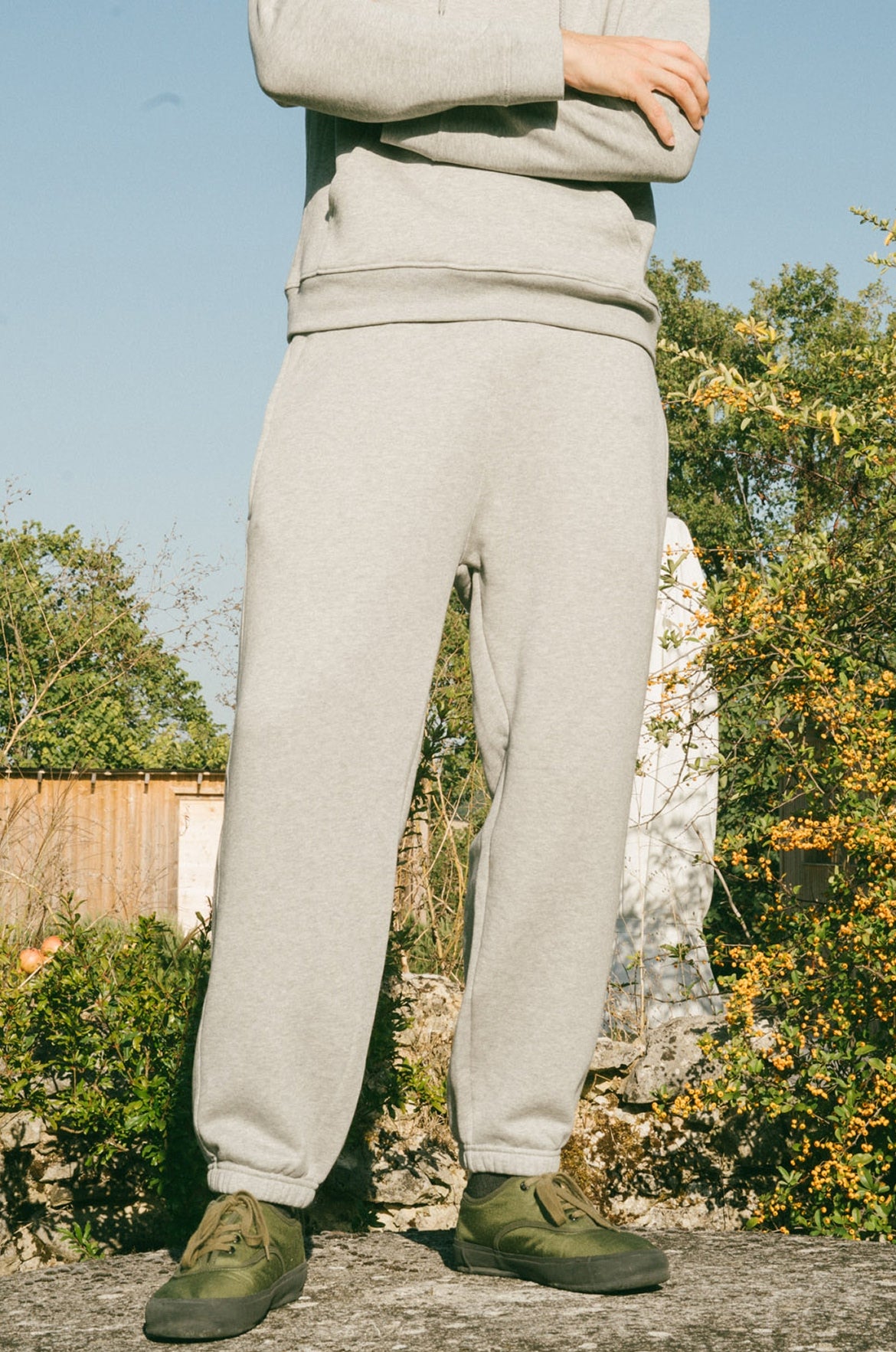 Pétrone pantalon jogging molleton homme Tencel coton bio gris clair chiné homme