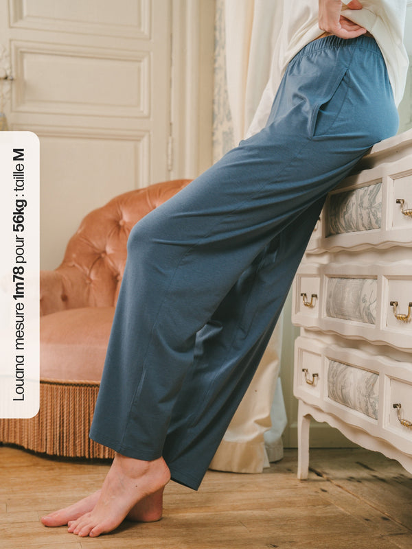 Pétrone pantalon de pyjama coton biologique tencel lyocell bleu céruléen femme#couleur_bleu-céruléen