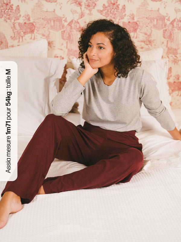 Pétrone pantalon de pyjama coton biologique tencel lyocell bordeaux foncé femme#couleur_bordeaux-foncé