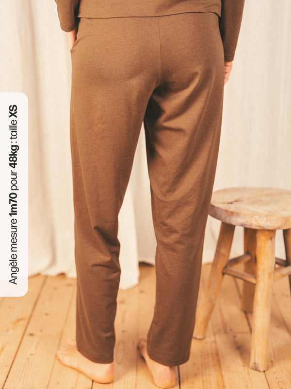 Pétrone pantalon de pyjama coton biologique tencel lyocell marron femme