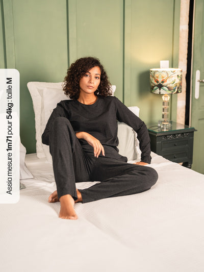 Pétrone pantalon de pyjama coton biologique tencel lyocell gris anthracite femme#couleur_gris-anthracite
