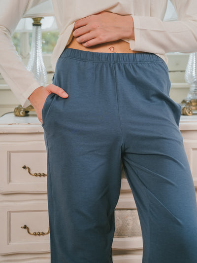 Pétrone pantalon de pyjama coton biologique tencel lyocell bleu céruléen femme#couleur_bleu-céruléen