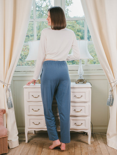 Pétrone pantalon de pyjama coton biologique tencel lyocell bleu céruléen femme#couleur_bleu-céruléen