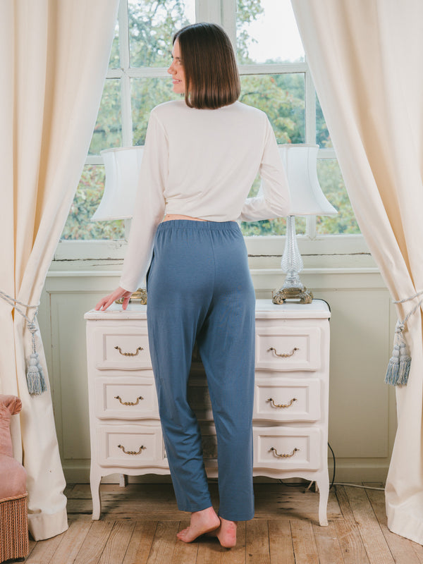 Pétrone pantalon de pyjama coton biologique tencel lyocell bleu céruléen femme#couleur_bleu-céruléen