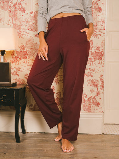 Pétrone pantalon de pyjama coton biologique tencel lyocell bordeaux foncé femme#couleur_bordeaux-foncé
