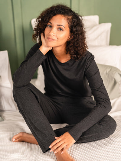 Pétrone pantalon de pyjama coton biologique tencel lyocell gris anthracite femme#couleur_gris-anthracite