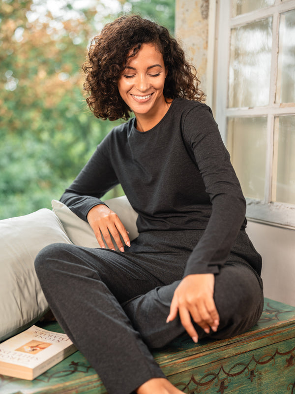 Pétrone pantalon de pyjama coton biologique tencel lyocell gris anthracite femme#couleur_gris-anthracite