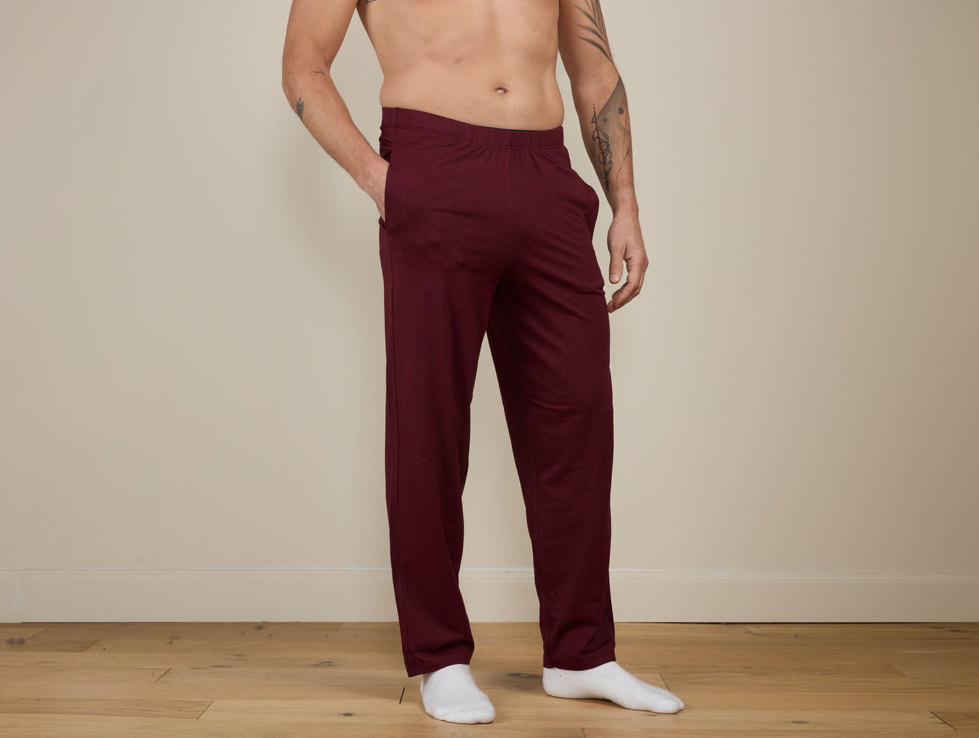 Pétrone pantalon de pyjama coton biologique tencel lyocell bordeaux foncé homme#couleur_bordeaux-foncé