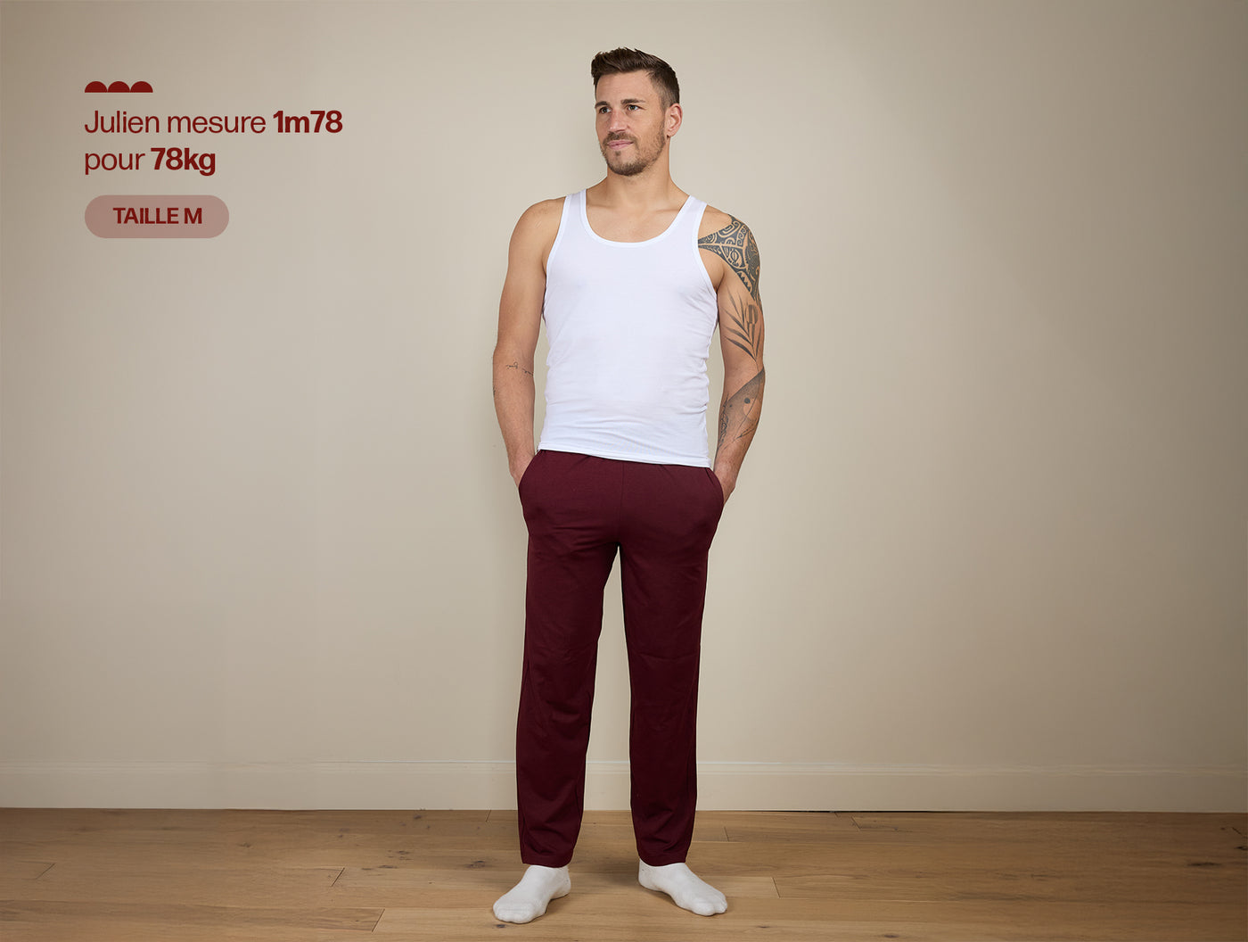 Pétrone pantalon de pyjama coton biologique tencel lyocell bordeaux foncé homme#couleur_bordeaux-foncé