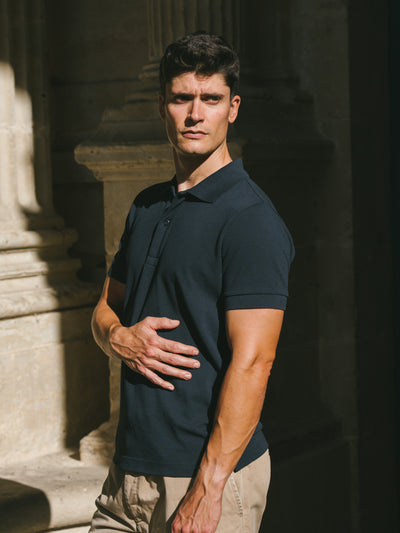 Pétrone Polo manches courtes Tencel coton bio bleu marine homme#couleur_bleu-marine
