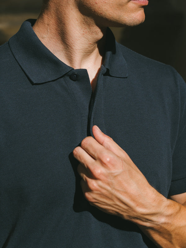 Pétrone Polo manches courtes Tencel coton bio bleu marine homme#couleur_bleu-marine