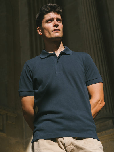 Pétrone Polo manches courtes Tencel coton bio bleu marine homme#couleur_bleu-marine