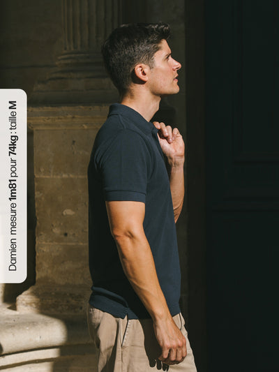 Pétrone Polo manches courtes Tencel coton bio bleu marine homme#couleur_bleu-marine