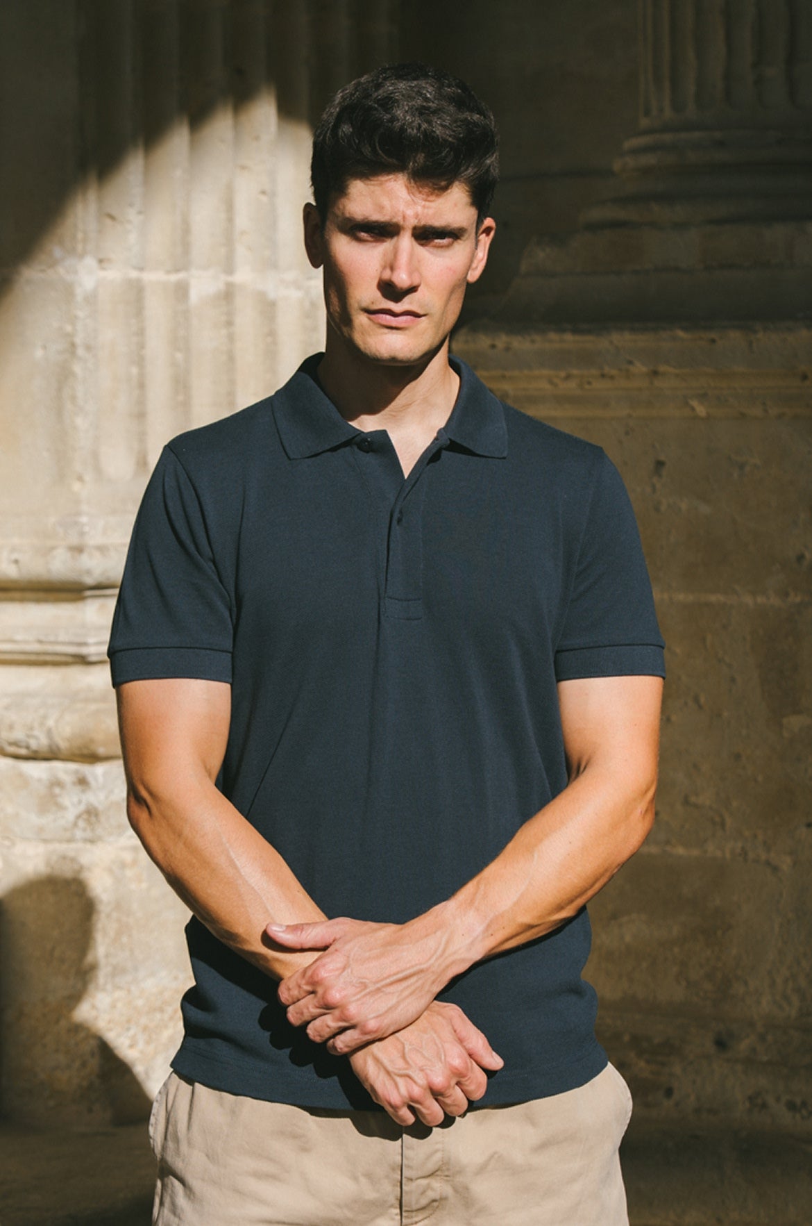 Pétrone Polo manches courtes Tencel coton bio bleu marine homme