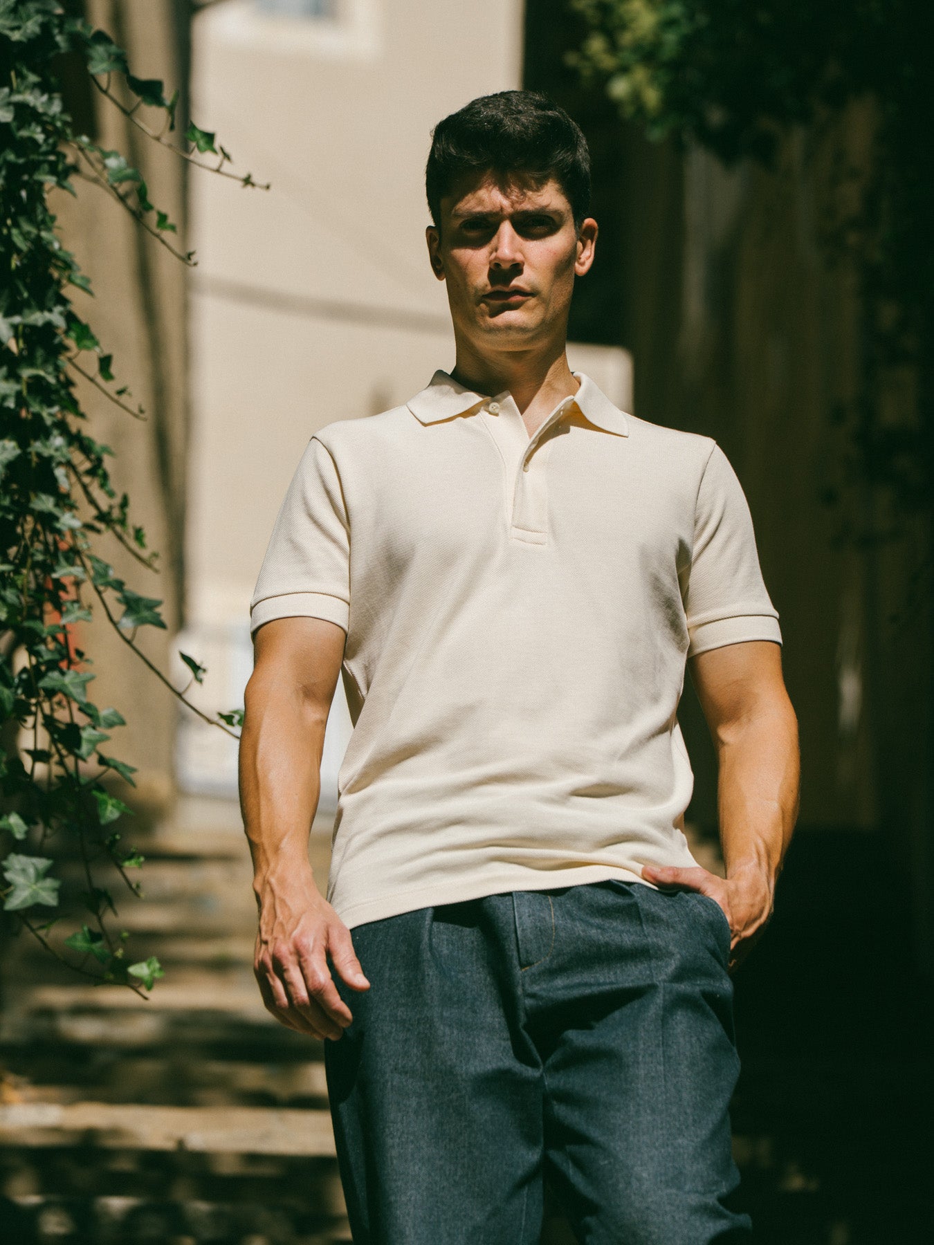 Pétrone Polo manches courtes Tencel coton bio écru homme#couleur_écru