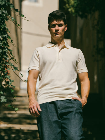 Pétrone Polo manches courtes Tencel coton bio écru homme#couleur_écru