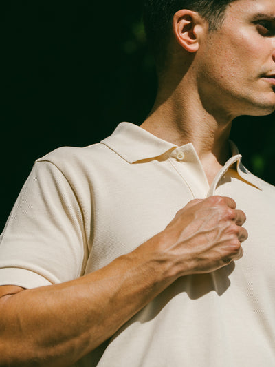 Pétrone Polo manches courtes Tencel coton bio écru homme#couleur_écru