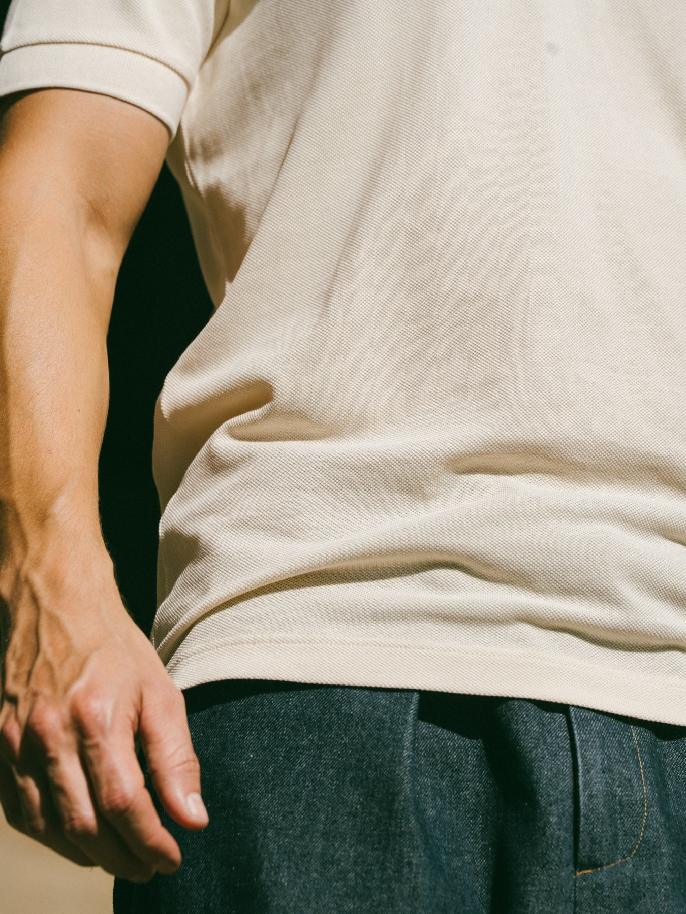 Pétrone Polo manches courtes Tencel coton bio écru homme#couleur_écru