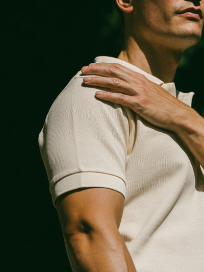 Pétrone Polo manches courtes Tencel coton bio écru homme#couleur_écru