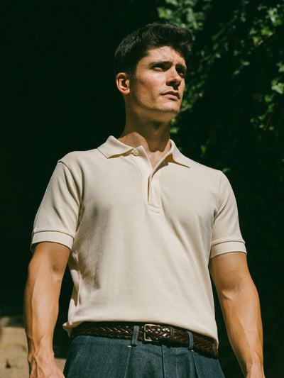Pétrone Polo manches courtes Tencel coton bio écru homme#couleur_écru