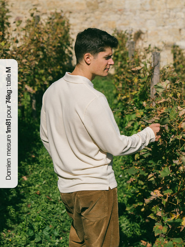 Pétrone Polo manches longues Tencel coton bio écru homme#couleur_écru