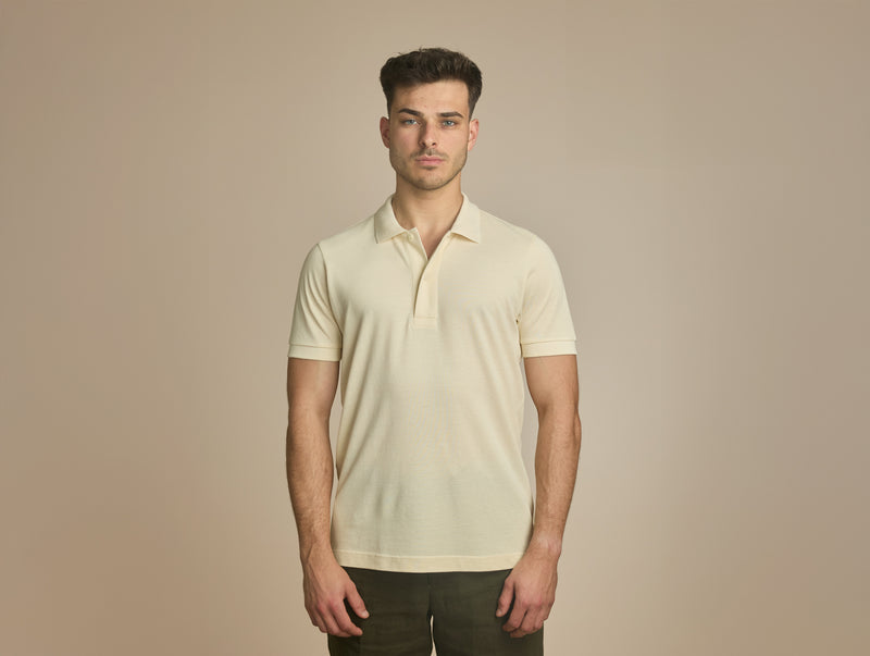 Pétrone Polo manches courtes Tencel coton bio écru homme#couleur_écru