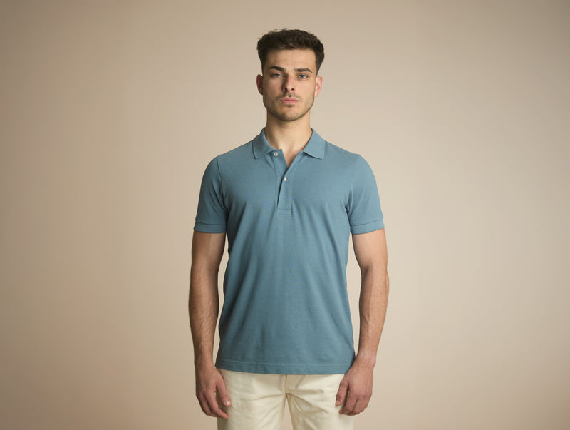 Pétrone Polo manches courtes Tencel coton bio bleu gris homme#couleur_bleu-gris