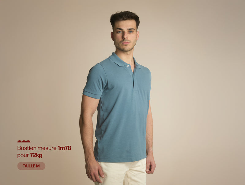 Pétrone Polo manches courtes Tencel coton bio bleu gris homme#couleur_bleu-gris