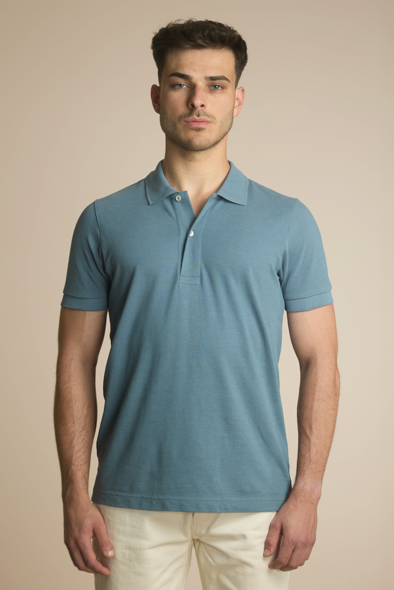 Pétrone Polo manches courtes Tencel coton bio bleu gris homme