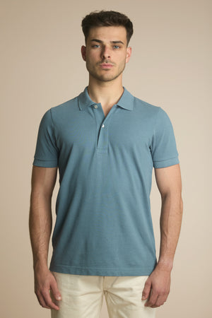 Pétrone Polo manches courtes Tencel coton bio bleu gris homme