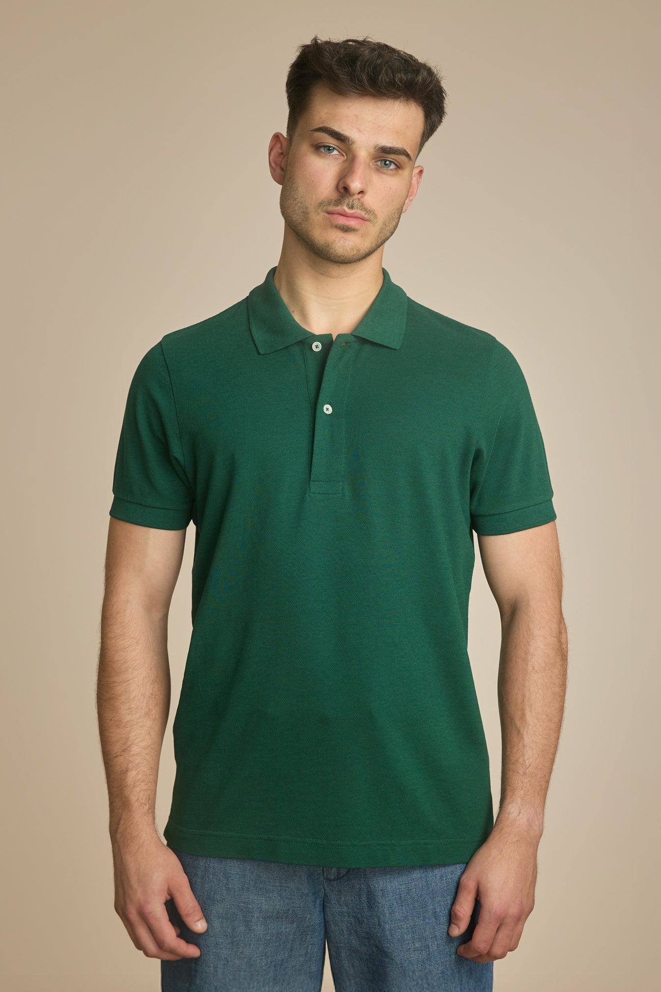 Pétrone Polo manches courtes Tencel coton bio vert homme