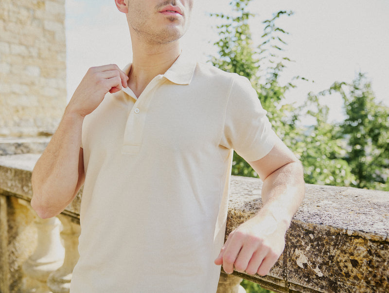 Pétrone Polo manches courtes Tencel coton bio écru homme#couleur_écru