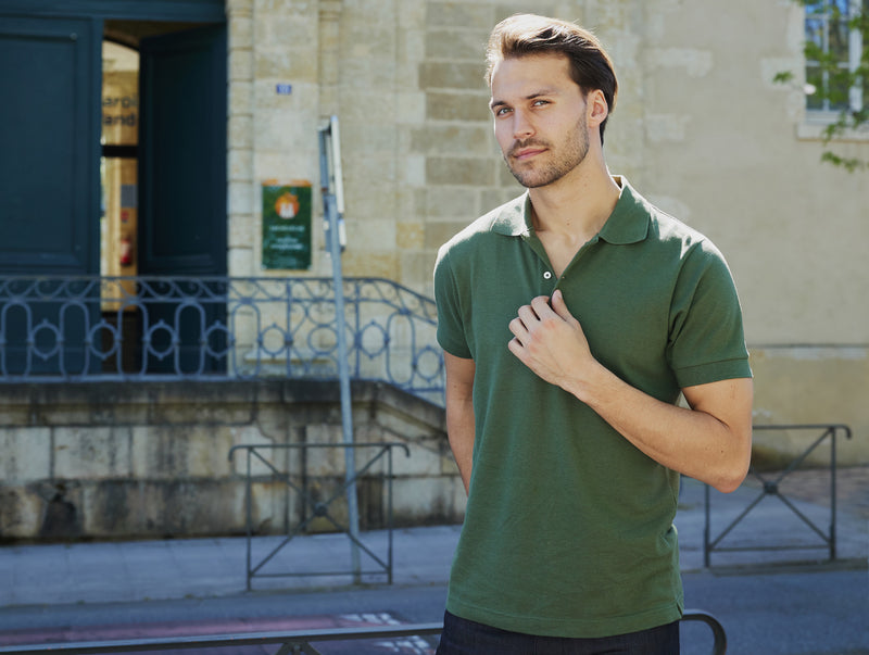 Pétrone Polo manches courtes Tencel coton bio vert kaki homme#couleur_vert-kaki
