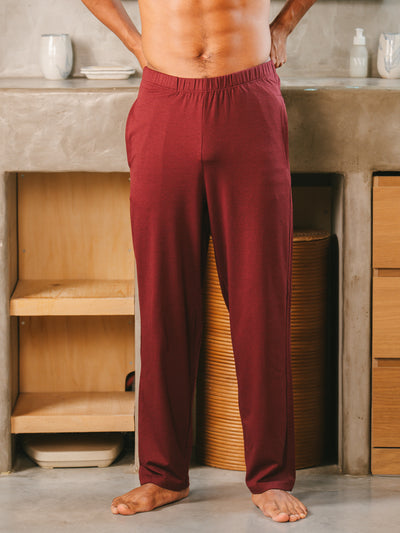 Pétrone pantalon de pyjama coton biologique tencel lyocell bordeaux foncé homme#couleur_bordeaux-foncé