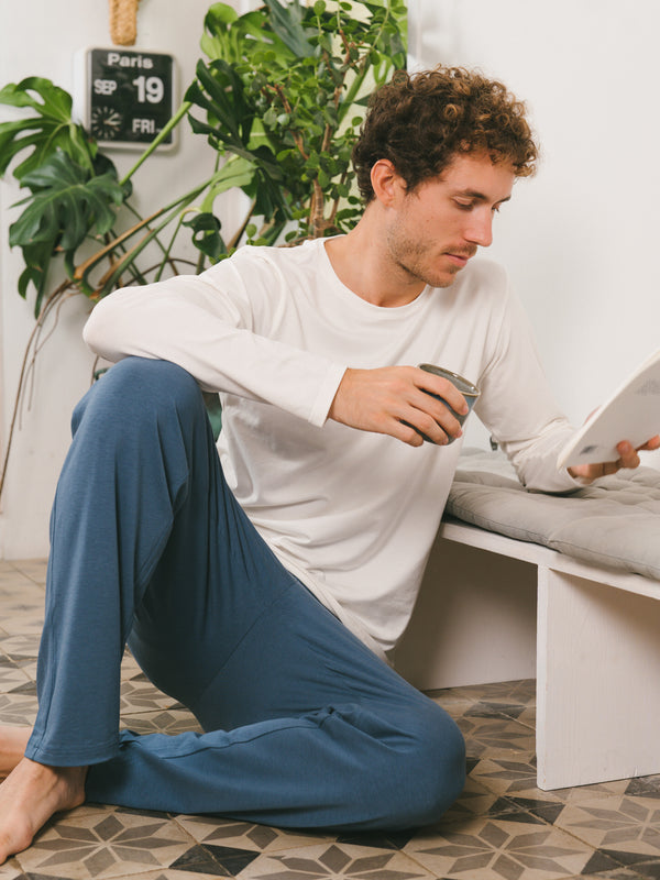 Pétrone pantalon de pyjama coton biologique tencel lyocell bleu céruléen homme#couleur_bleu-céruléen