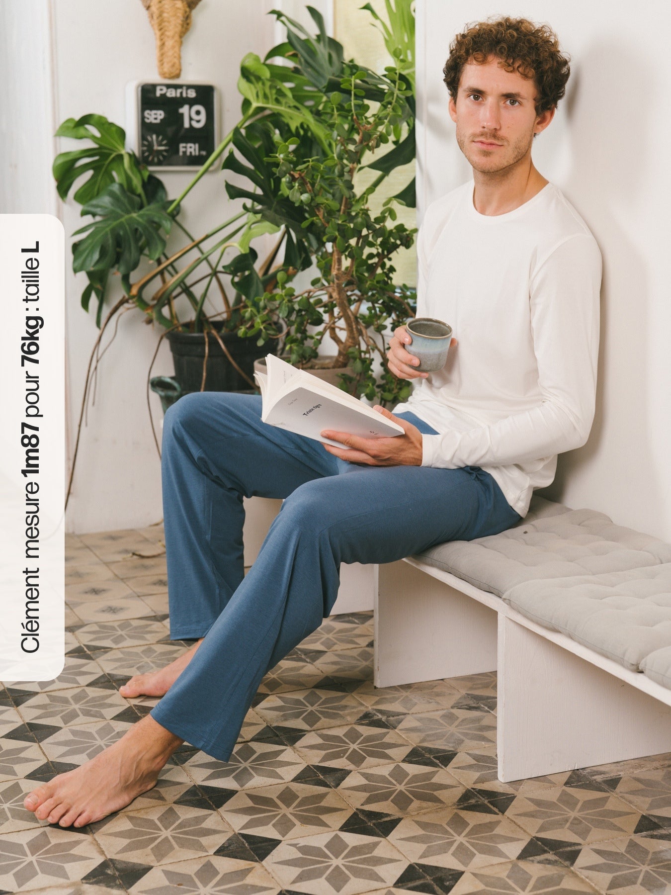 Pétrone pantalon de pyjama coton biologique tencel lyocell bleu céruléen homme#couleur_bleu-céruléen