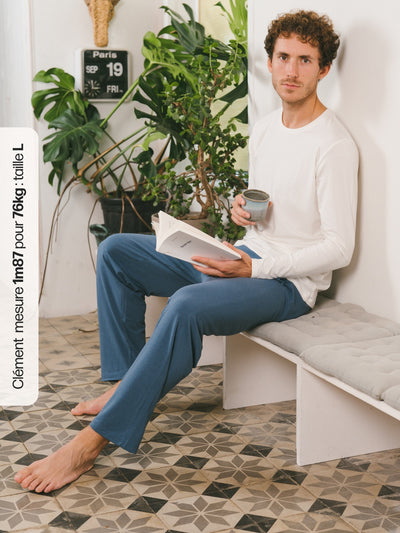 Pétrone pantalon de pyjama coton biologique tencel lyocell bleu céruléen homme#couleur_bleu-céruléen