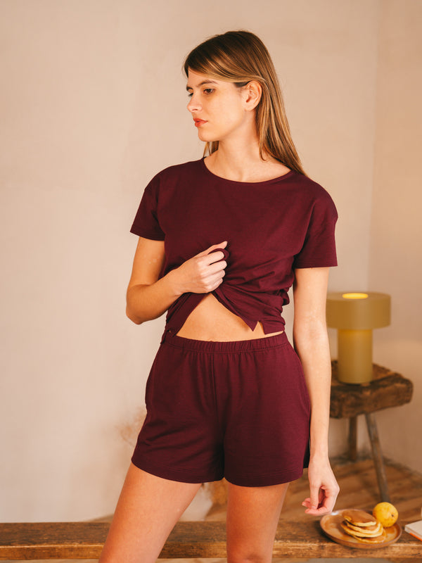 Pétrone short de pyjama bordeaux foncé femme#couleur_bordeaux-foncé