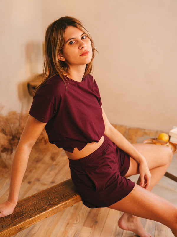 Pétrone short de pyjama bordeaux foncé femme#couleur_bordeaux-foncé